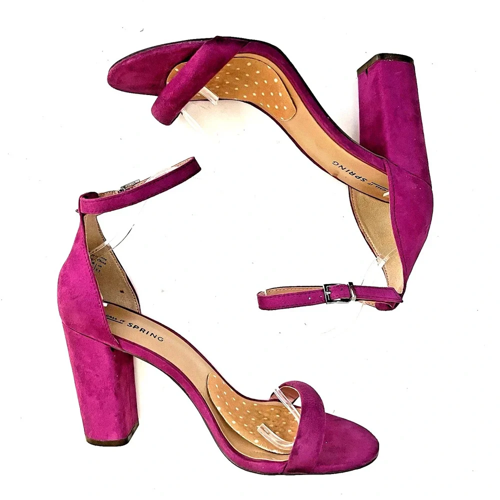 Call It Spring Stangarone‎ Sandalss Block Heel Shoes Womens 8 Fuchsia Faux Suede